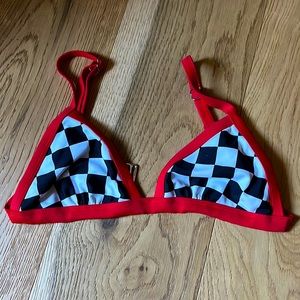 Checkered red and black adjustable bikini top from damsel